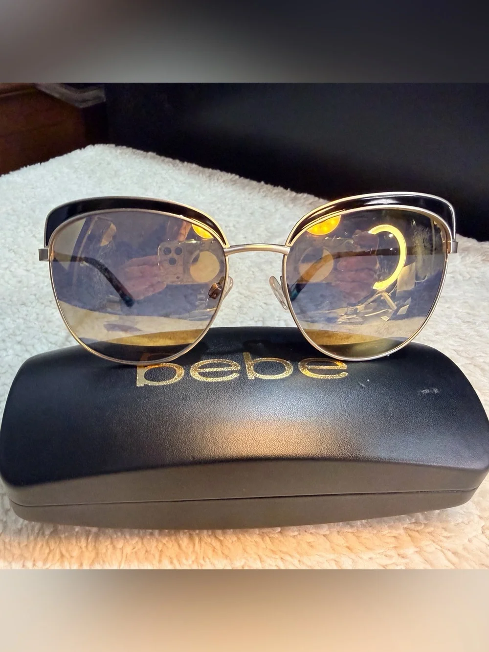 73. NEW bebe Gold Frame Sunglasses with Black Trim and Brown Lenses